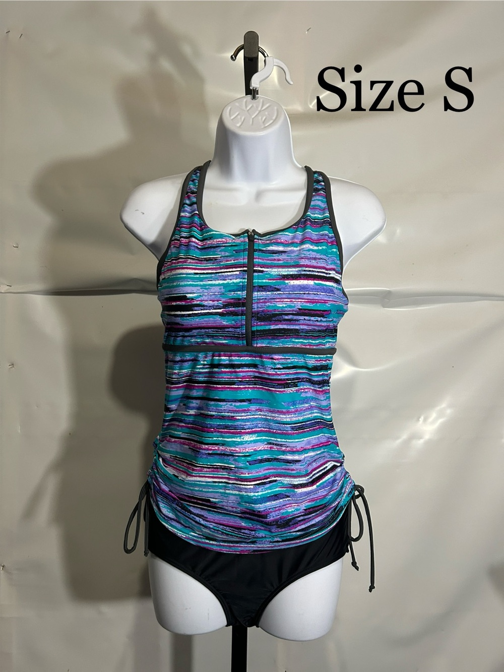 Women's Teal & Purple Striped Tankini Swim Top - Size S
